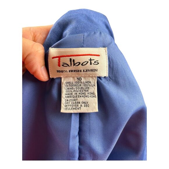 VTG Talbots Three Button Longline Blazer Structured Shoulder Irish Linen Blue 10 - Picture 5 of 5